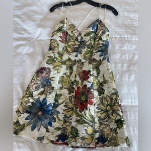 Alice + Olivia Tayla Mini Dress in Off White Multi